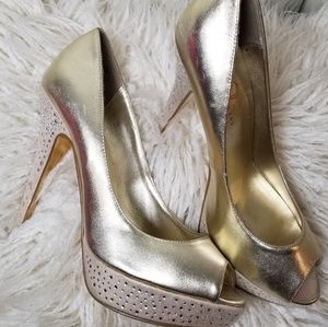 Sparkly Mariah Carey Gold Sparkling Studded Pumps